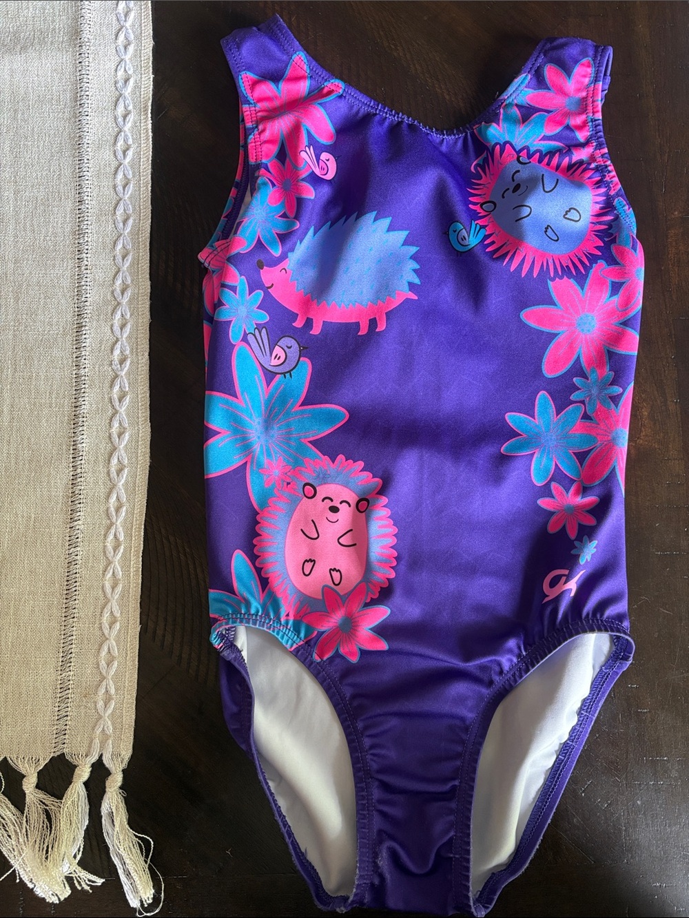 Girls Purple Hedgehog Floral One-Piece Leotard